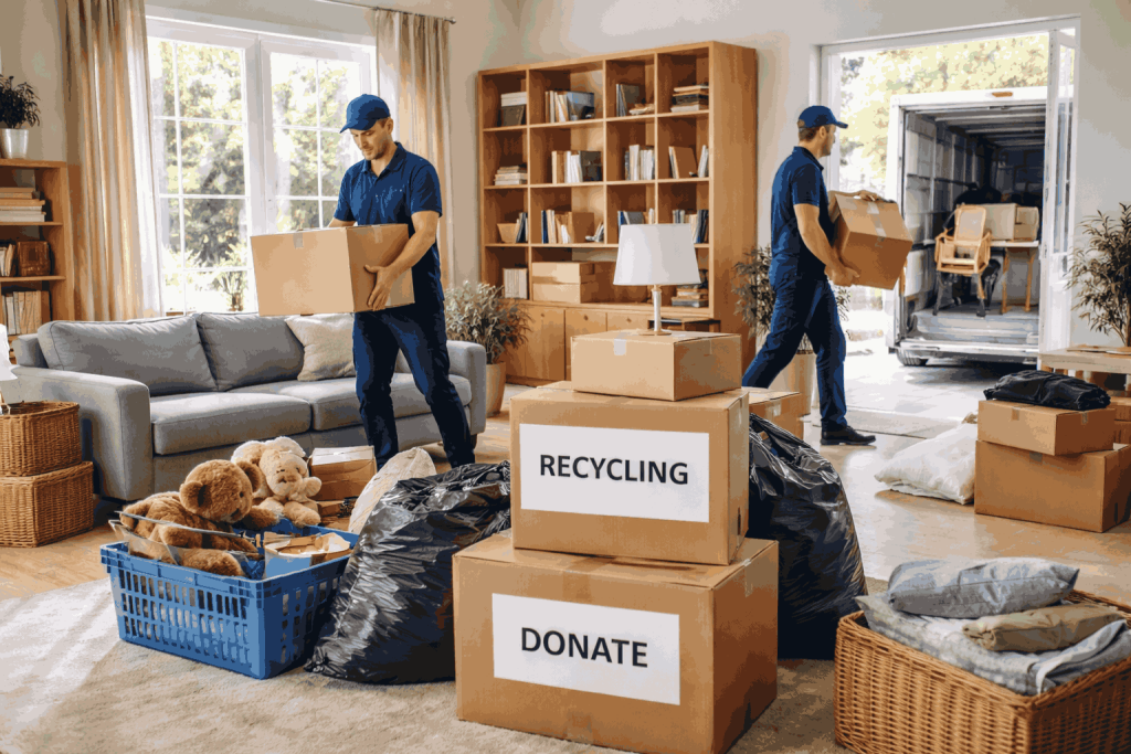 House clearance in progress on bright day