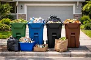 Suburban waste collection scene
