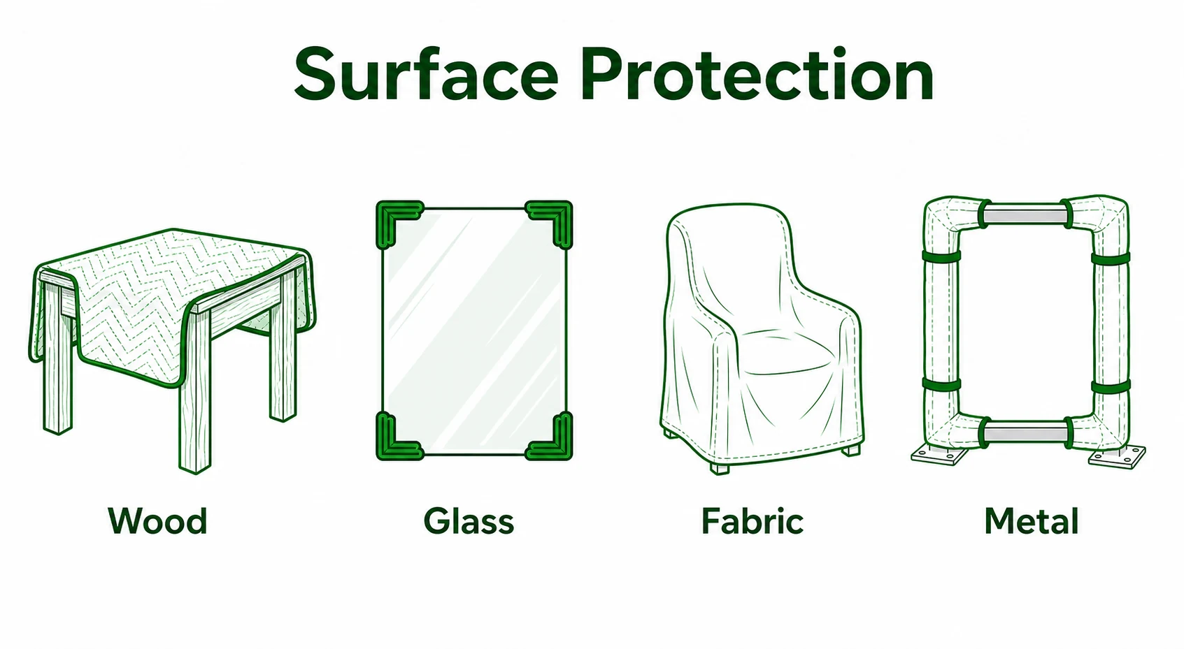 Surface protection graphic for wood, glass, fabric and metal furniture